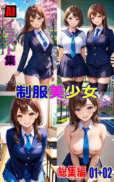 AIイラスト集 制服美少女 総集編 01＋02
